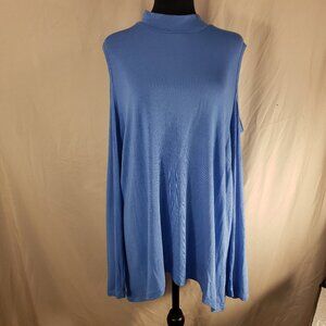 NWT Kaari Blue Cold Shoulder Long Sleeve Mock Neck Tunic Top - 2X